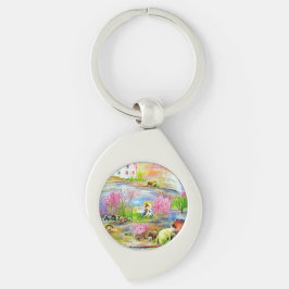 Vattenfärg liggande swirl silverfärgad nyckelring