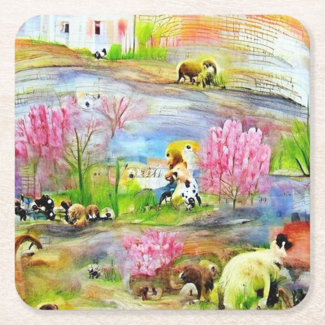 Vattenfärg liggande underlägg papper kvadrat (Framsidan)