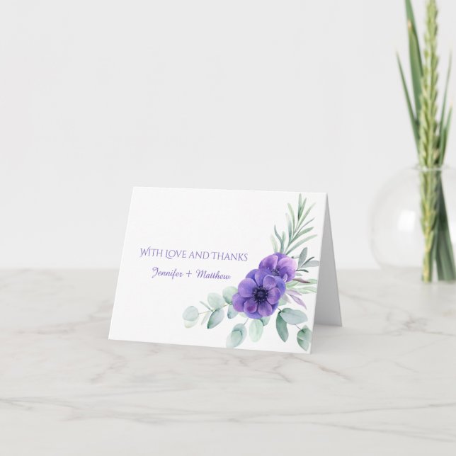 Vattenfärg Lila Anemon Grönska Tack (Framsida)