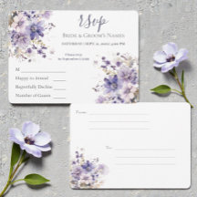 Vattenfärg Lila & Blå Blommig Bröllops-RSVP