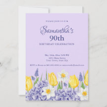 Vattenfärg Lila Blommig 90-års Födelsedagsfest