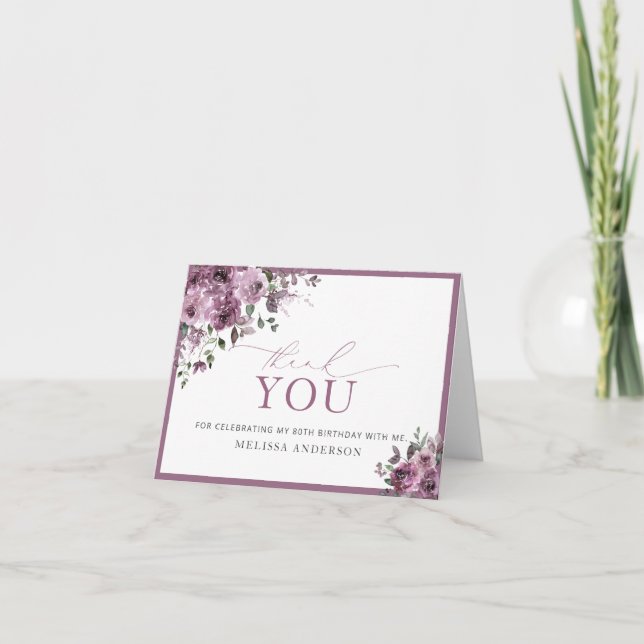 Vattenfärg Lila blommor 80:e födelsedag Tack Kort (Framsida)