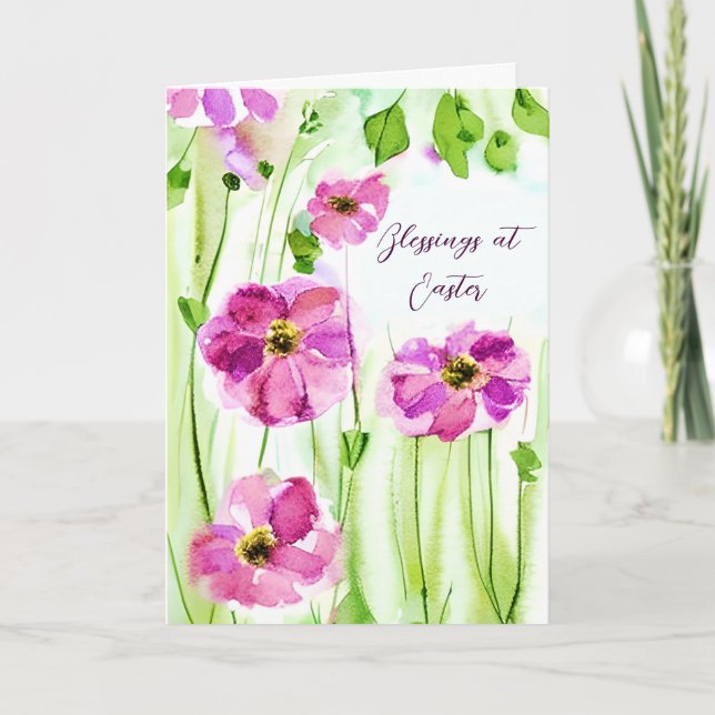 Vattenfärg lila blommor anpassad påsk Holiday Ca Helgkort (Framsida)