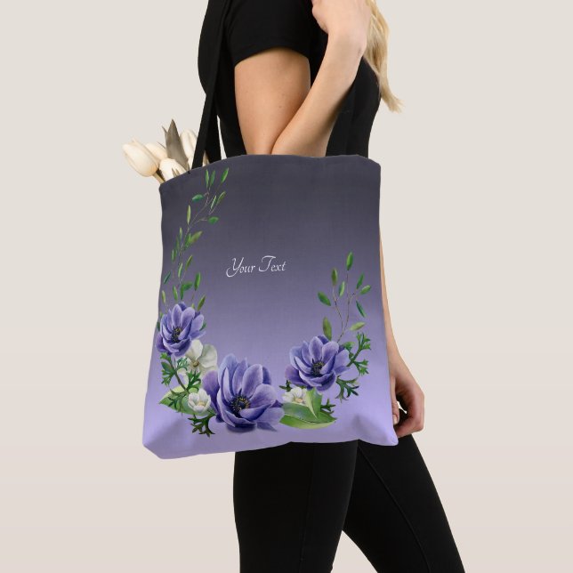 Vattenfärg Lila Blommor Handväska Tygkasse (Närbild)