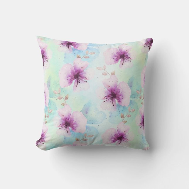 Vattenfärg Lila blommor Kudde (Framsida)