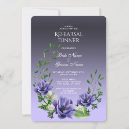 Vattenfärg Lila blommor Rehearsal Middag Inbjudningar