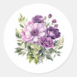 Vattenfärg Lila blommor Runt Klistermärke