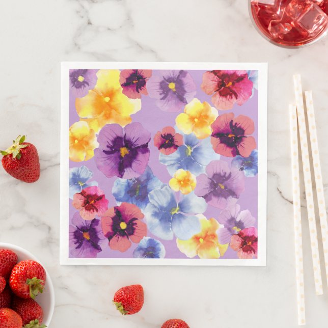 Vattenfärg Lila Flora Mönster Boho Trädgårdsfest Pappersservett (Insitu)