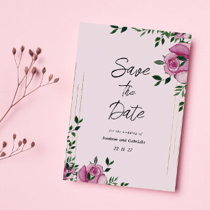 Vattenfärg lila grön guld blomsterlig Save The Dat Inbjudningar