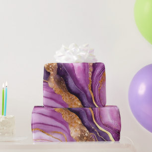 Vattenfärg Lila Guld Glitter Agat Alkoholbläck Presentpapper