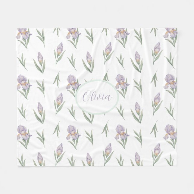 Vattenfärg Lila Iris Blomma Blommig Personlig  Fleecefilt (Framsidan (Horisontell))