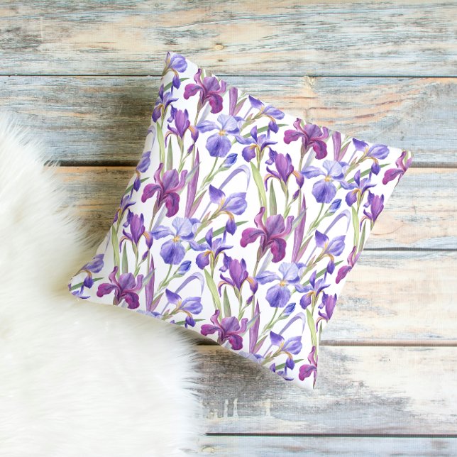 Vattenfärg Lila Iris Blommig Kastkudde Kudde (Skapare uppladdad)