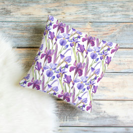 Vattenfärg Lila Iris Blommig Kudd Kudde