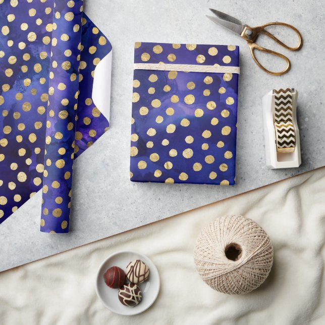 Vattenfärg Lila Mönster med Guld Prickar Presentpapper (Hantverk)