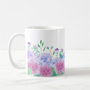Vattenfärg Lila Och Blå Hortensior Kaffemugg