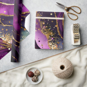 Vattenfärg Lila och Guld Glitter Alkohol Tinta Presentpapper