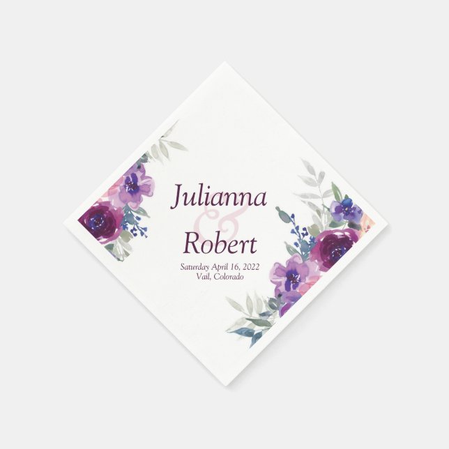 Vattenfärg lila och mauve blomservetter pappersservett (Hörn)