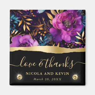 Vattenfärg Lila och Turkos Blommor Bröllop Magnet