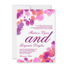Vattenfärg Lila Rosa Korall Bröllopsinbjudningar