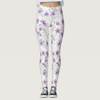 Vattenfärg Lila Vildblommiga Mönster Leggings