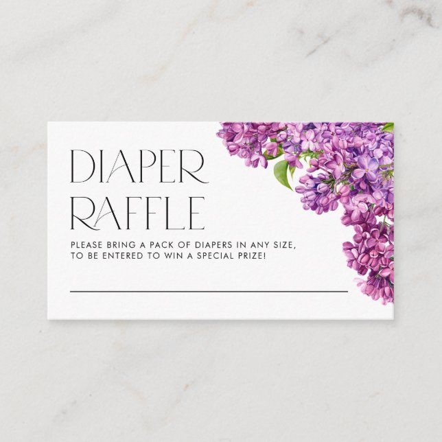 Vattenfärg Lilac Flowers Diaper Raffle Game Tilläggskort (Framsida)