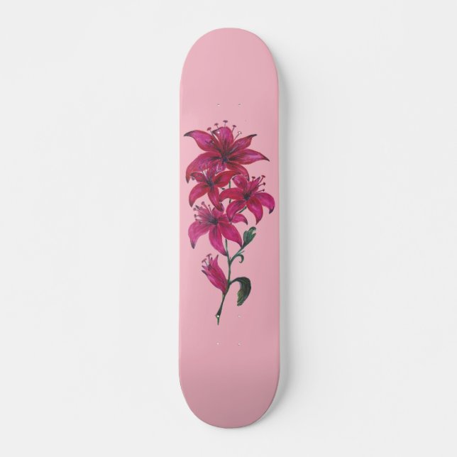 Vattenfärg Lillies Rosa Skateboard (Framsida)