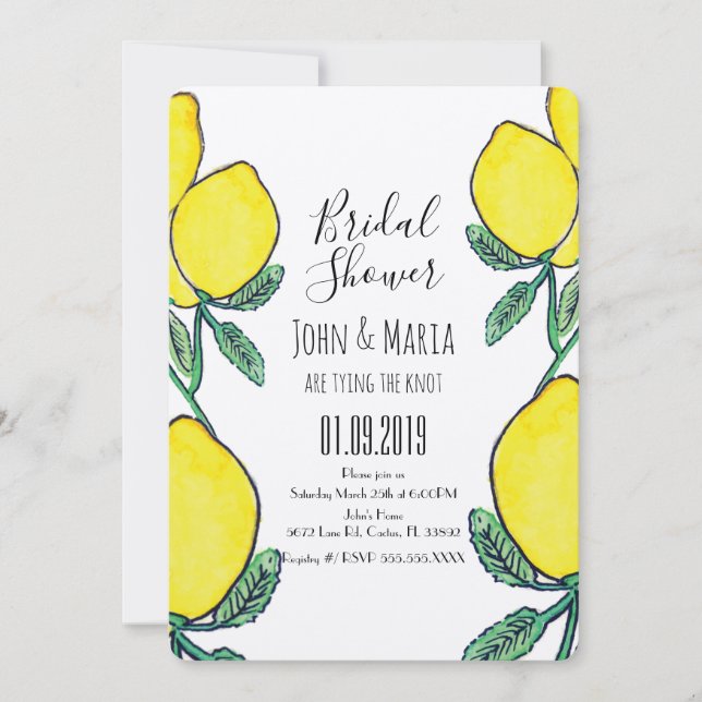 Vattenfärg Limegrön Handritad Bröllopsdusch  Inbjudningar (Framsida)