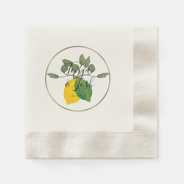 Vattenfärg Limoncillo Citron Lime Bröllop Pappersservett (Framsidan)