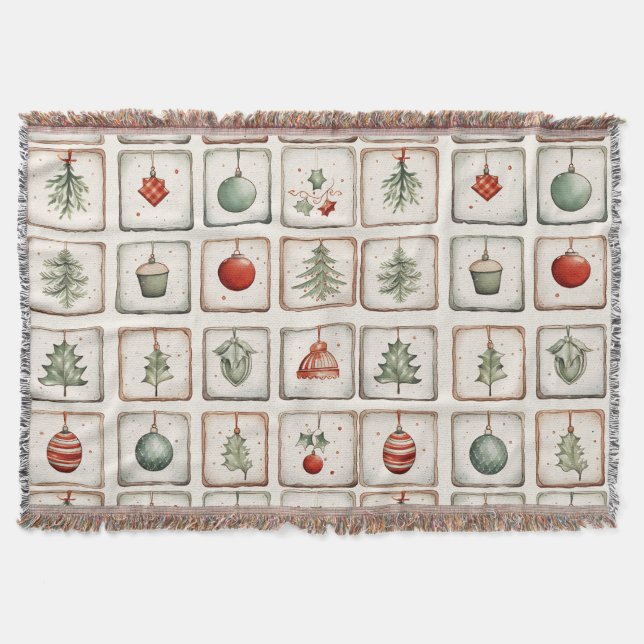 Vattenfärg Lineart jul Mönster Filt (Framsidan)