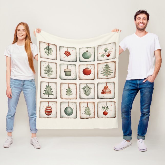 Vattenfärg Lineart jul Mönster Fleecefilt (På plats)