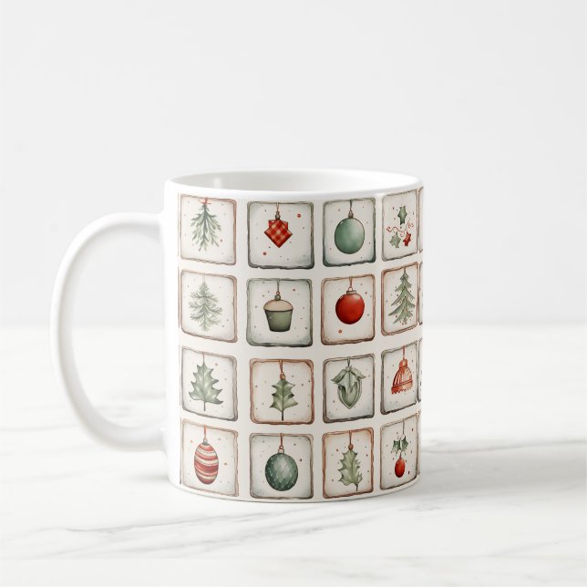 Vattenfärg Lineart jul Mönster Kaffemugg (Vänster)