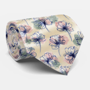 Vattenfärg Linje Blommönster Slips