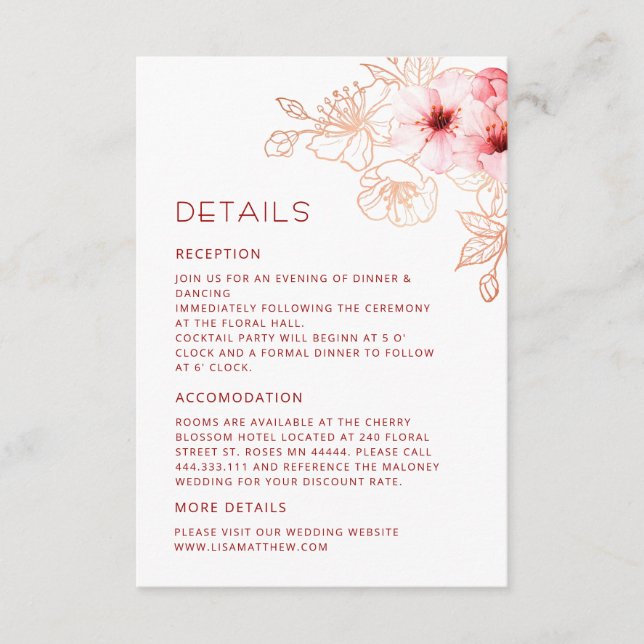 Vattenfärg Linjekonst Körsbärsblomdetails Tilläggskort (Framsida)