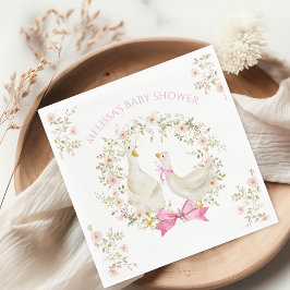 Vattenfärg Little Goose Flowers Baby Shower Girl Pappersservett