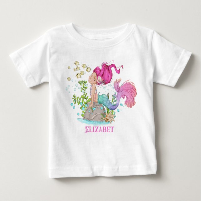 Vattenfärg Little Sjöjungfru Birthday Baby T-Shirt (Framsida)