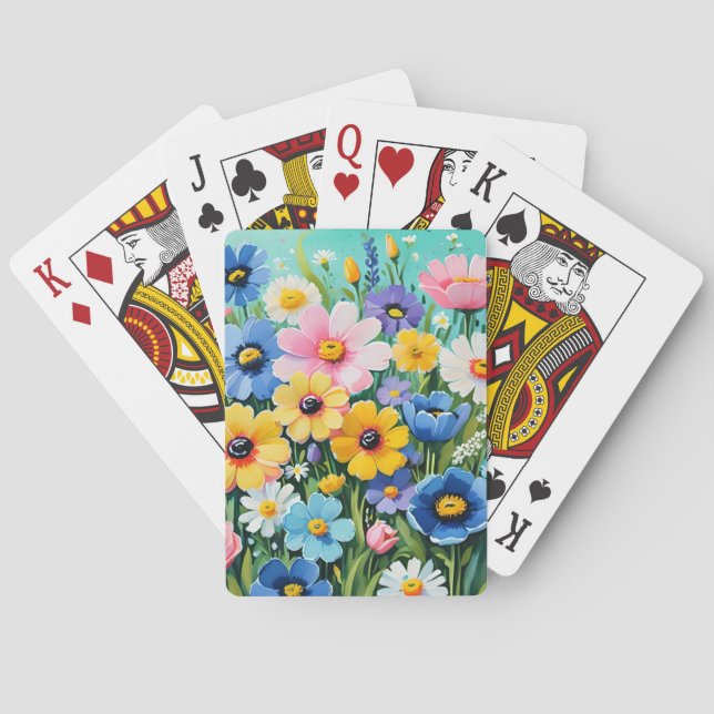 Vattenfärg Livlig Vårblommamönster Casinokort (Baksidan)