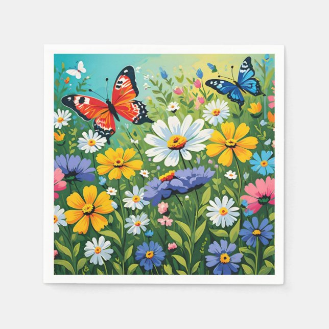 Vattenfärg Livlig Vårblommor Mönster Pappersservett (Framsidan)