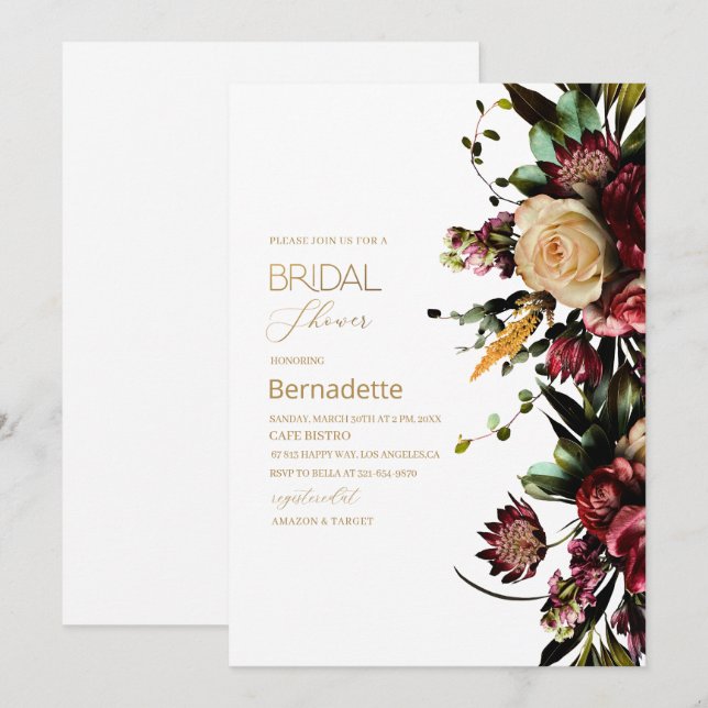 Vattenfärg Ljus gobeläng blommor guld inbjudan (Fram/baksida)