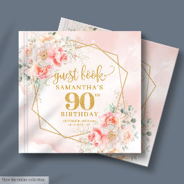 Vattenfärg Ljusa rosa Guld Blommor 90:e Guest Bok