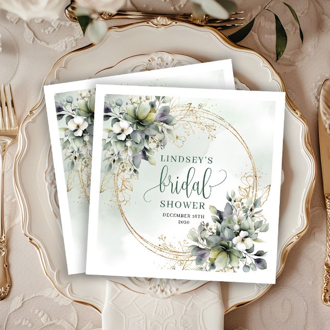 Vattenfärg Ljusgröna Bröllopsduschfest Servetter (Watercolor Sage Green Bridal Shower Party Napkins)