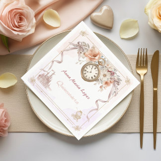 Vattenfärg ljusrosa Askungen tema quinceanera Pappersservett