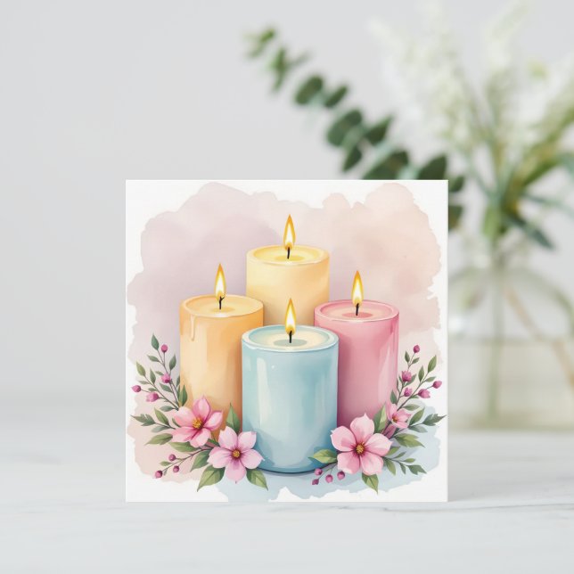 Vattenfärg Ljusstakedesign  Kort (Stående Fram)