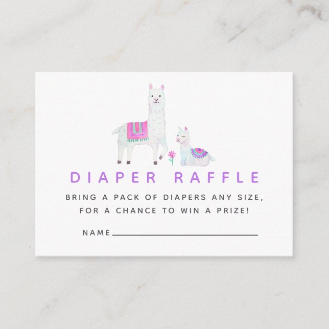 Vattenfärg Llama-babyshower Diaraffel Tilläggskort (Framsida)