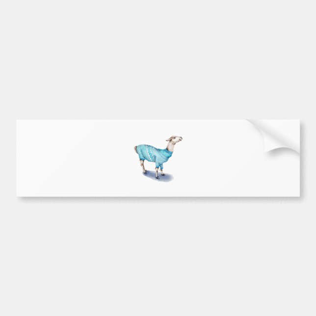 Vattenfärg Llama i blå sötare Bildekal (Framsidan)