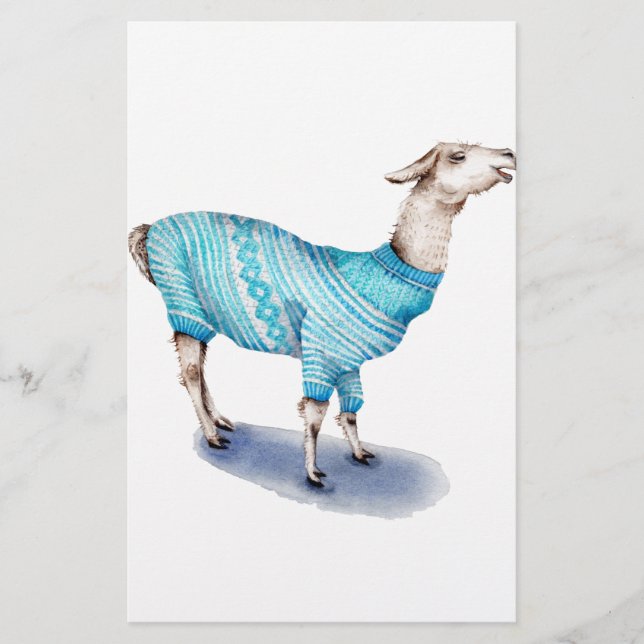 Vattenfärg Llama i blå sötare Brevpapper (Framsida)
