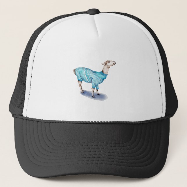 Vattenfärg Llama i blå sötare Keps (Framsida)