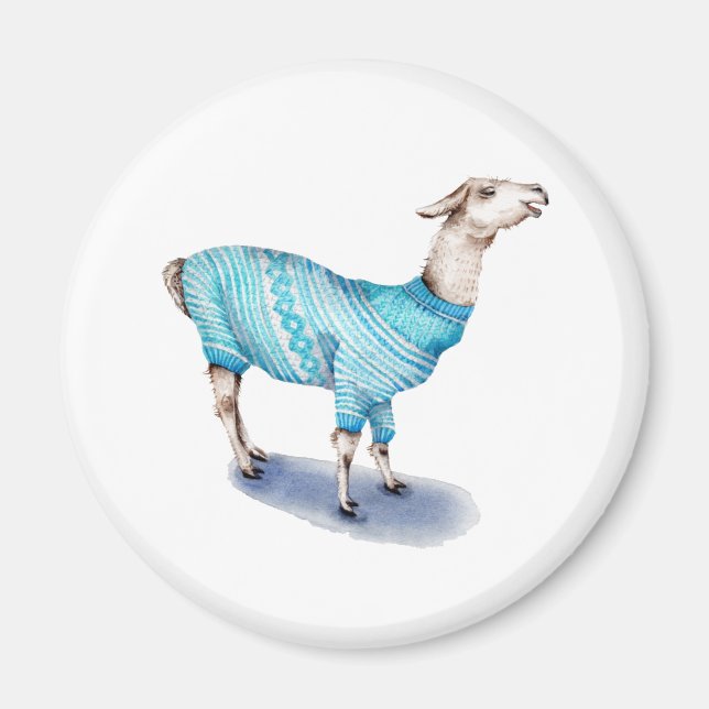 Vattenfärg Llama i blå sötare Magnet (Framsidan)