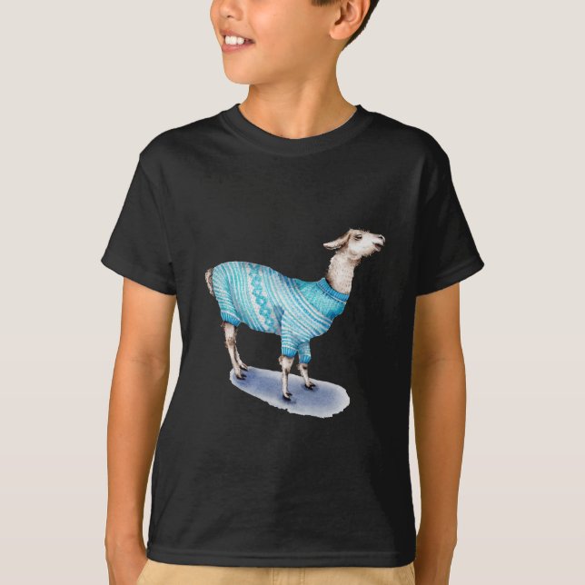 Vattenfärg Llama i blå sötare Tröja (Framsida)