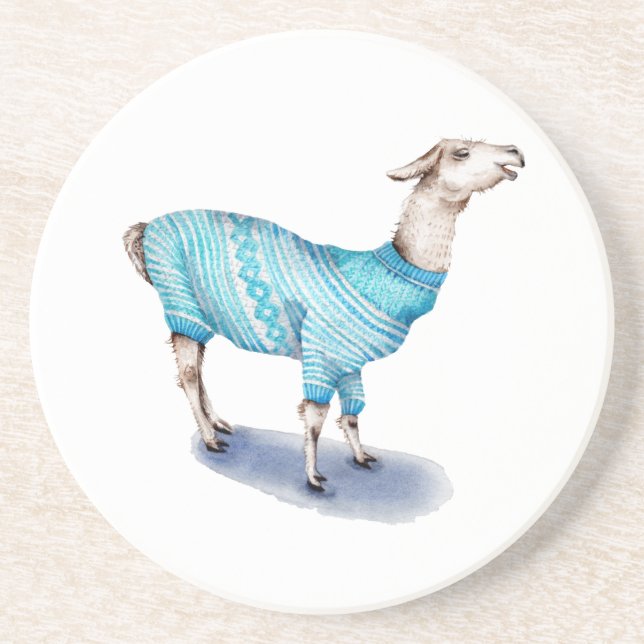 Vattenfärg Llama i blå sötare Underlägg (Framsidan)