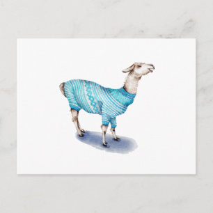 Vattenfärg Llama i blå sötare Vykort